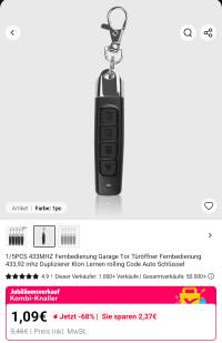 Aliexpress-Screenshot; eine Fernbedienung für 1,09 €