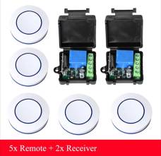 Screenshot aus AliExpress. 5x Remote + 2x Receiver. Die Fernbedienungen sind runde Ufos, die Empfänger kommen in einer schwarzen Box, im Bild ist diese geöffnet und zeigt einen Blick auf die Elektronik. Screenshot aus AliExpress. 5x Remote + 2x Receiver. Die Fernbedienungen sind runde Ufos, die Empfänger kommen in einer schwarzen Box, im Bild ist diese geöffnet und zeigt einen Blick auf die Elektronik.