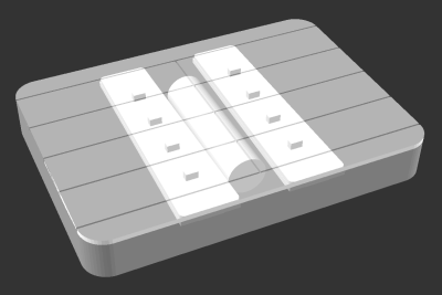 Ein transparentes 3D-Modell mit den Elektroniken und der Batterie als Platzhalter. Ein transparentes 3D-Modell mit den Elektroniken und der Batterie als Platzhalter.